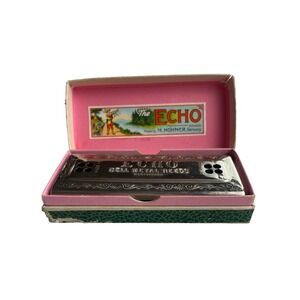 Vintage M Hohner Echo Harp Harmonica Bell Metal Reeds Key C G Germany with Box